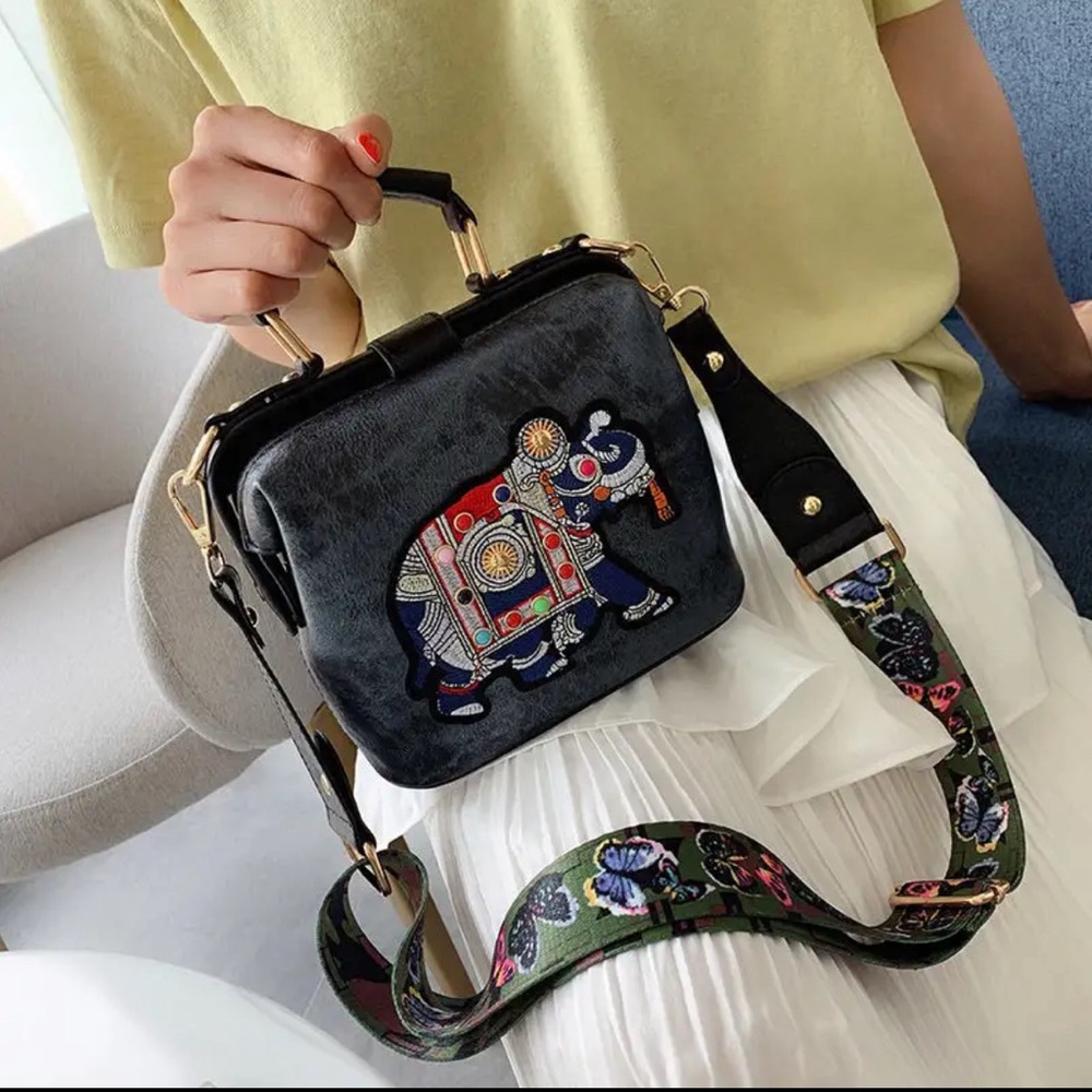 Elephant Embroidered Cross Body Bag- New!